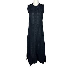 Sea New York Black Embroidered Lace Overlay Maxi Dress Sleeveless Slits Size 2
